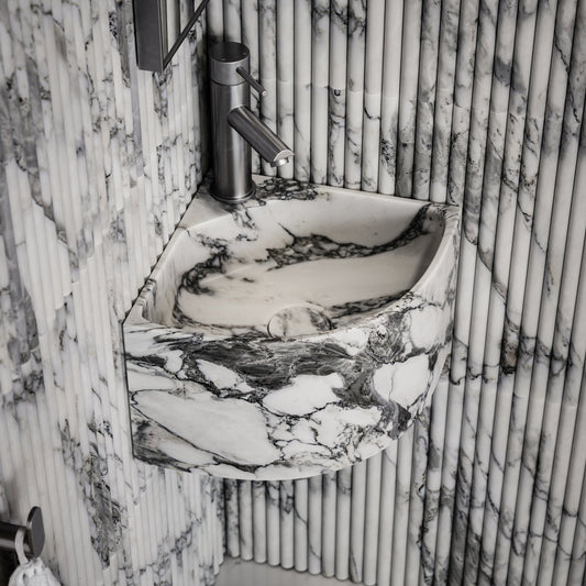 Elegant Arabescato Marble Micro Corner Basin 300mm