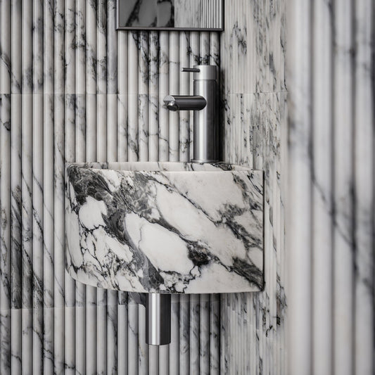 Elegant Arabescato Marble Micro Corner Basin 300mm