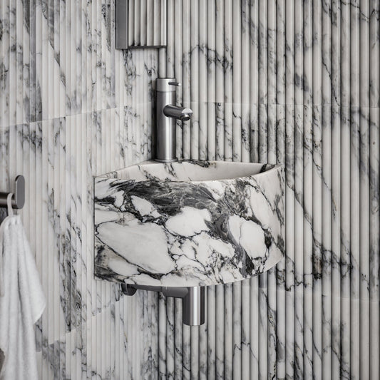 Elegant Arabescato Marble Micro Corner Basin 300mm