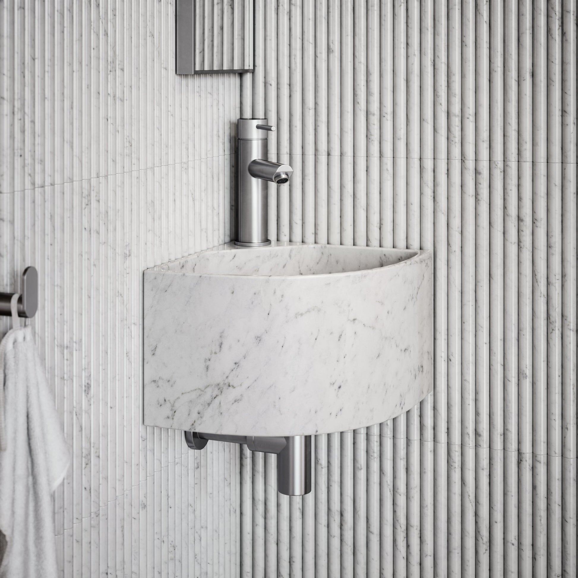 Elegant Carrara Marble Micro Corner Basin 300mm