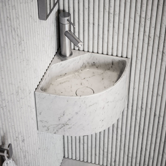 Elegant Carrara Marble Micro Corner Basin 300mm