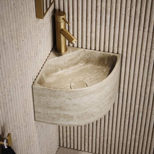 Elegant Travertine Stone Micro Corner Basin 300mm