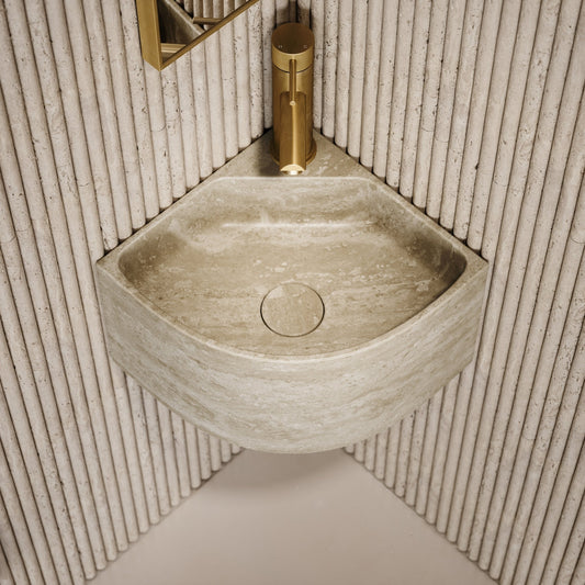 Elegant Travertine Stone Micro Corner Basin 300mm