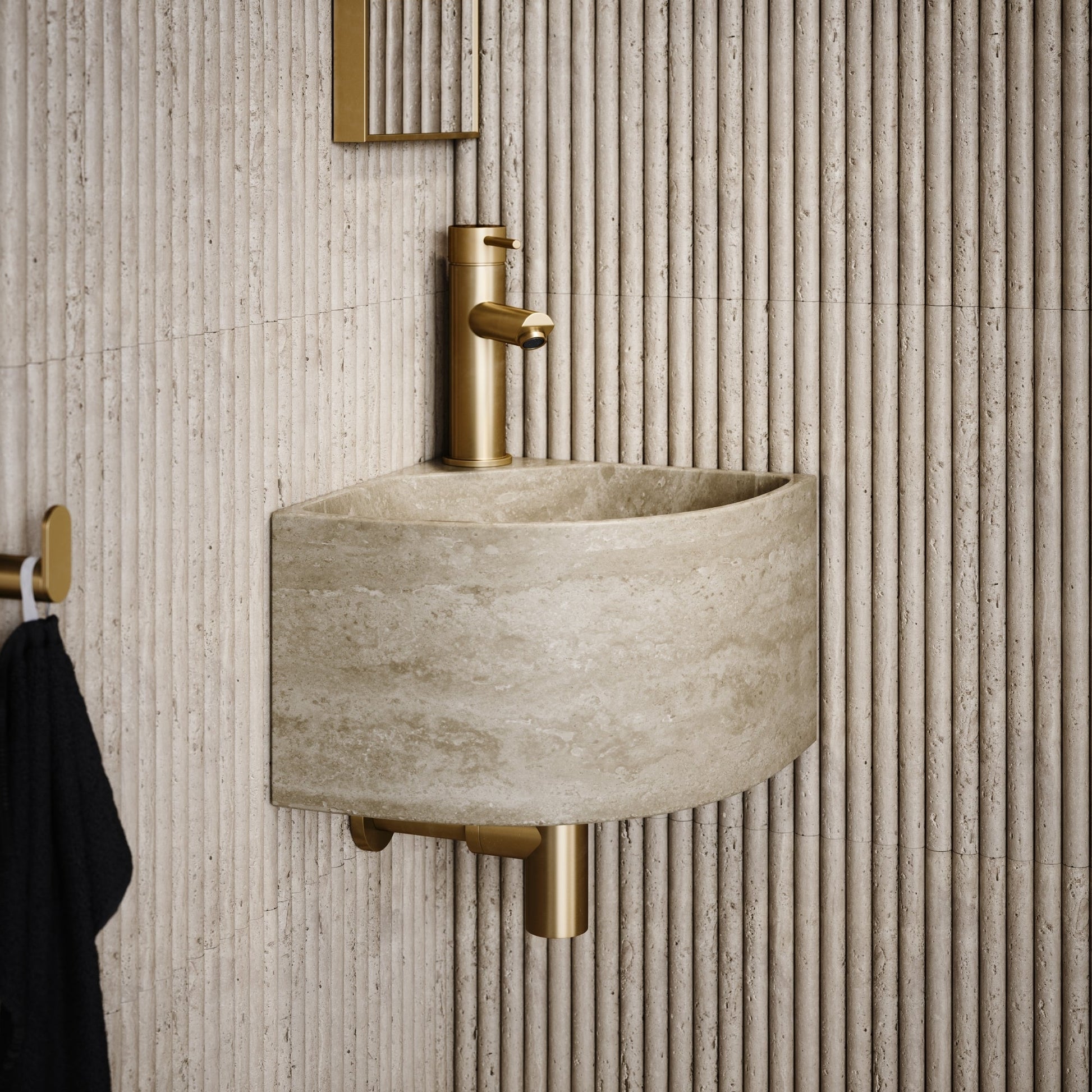 Elegant Travertine Stone Micro Corner Basin 300mm