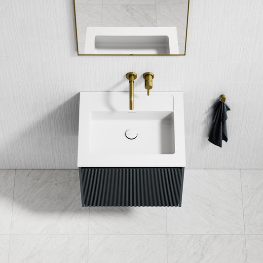 Eleganza Matte Blue Fluted Vanity Unit with Stone Basin 600mm