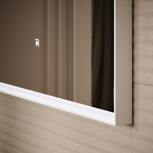 Elixir Matte White LED Demister Stone Mirror 900mm