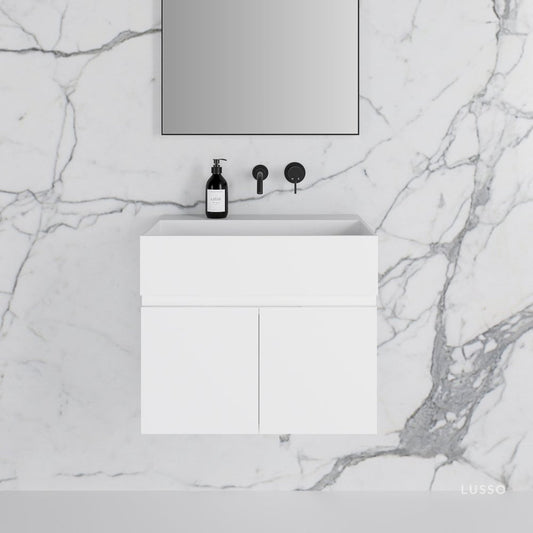 Ethos Matte White Vanity Unit with Stone Basin 600mm