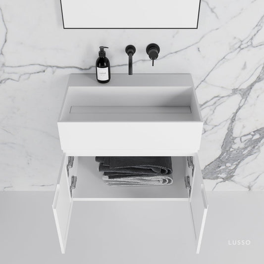 Ethos Matte White Vanity Unit with Stone Basin 600mm
