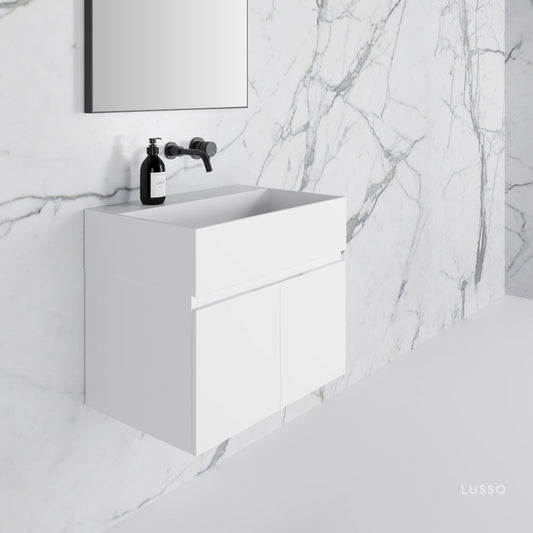Ethos Matte White Vanity Unit with Stone Basin 600mm