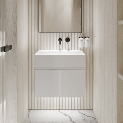 Ethos Matte White Vanity Unit with Stone Basin 600mm