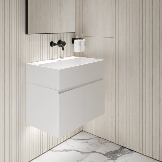 Ethos Matte White Vanity Unit with Stone Basin 600mm