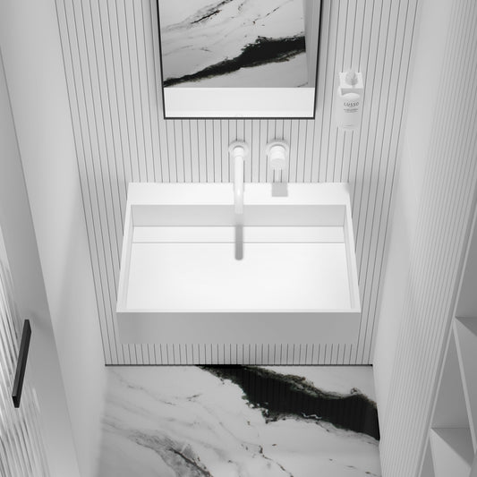 Ethos Slim Wall Hung Stone Basin 620mm