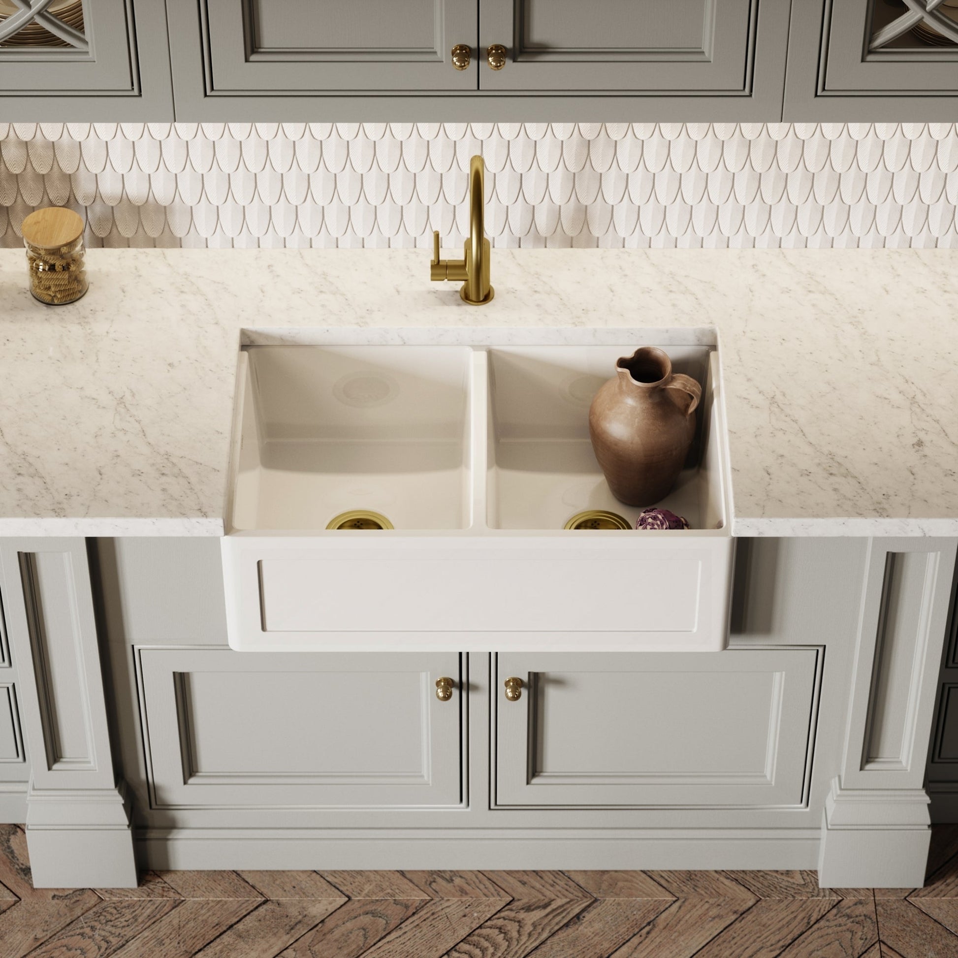 Grantley Large Double White Ceramic Butler Kitchen Sink 800mm