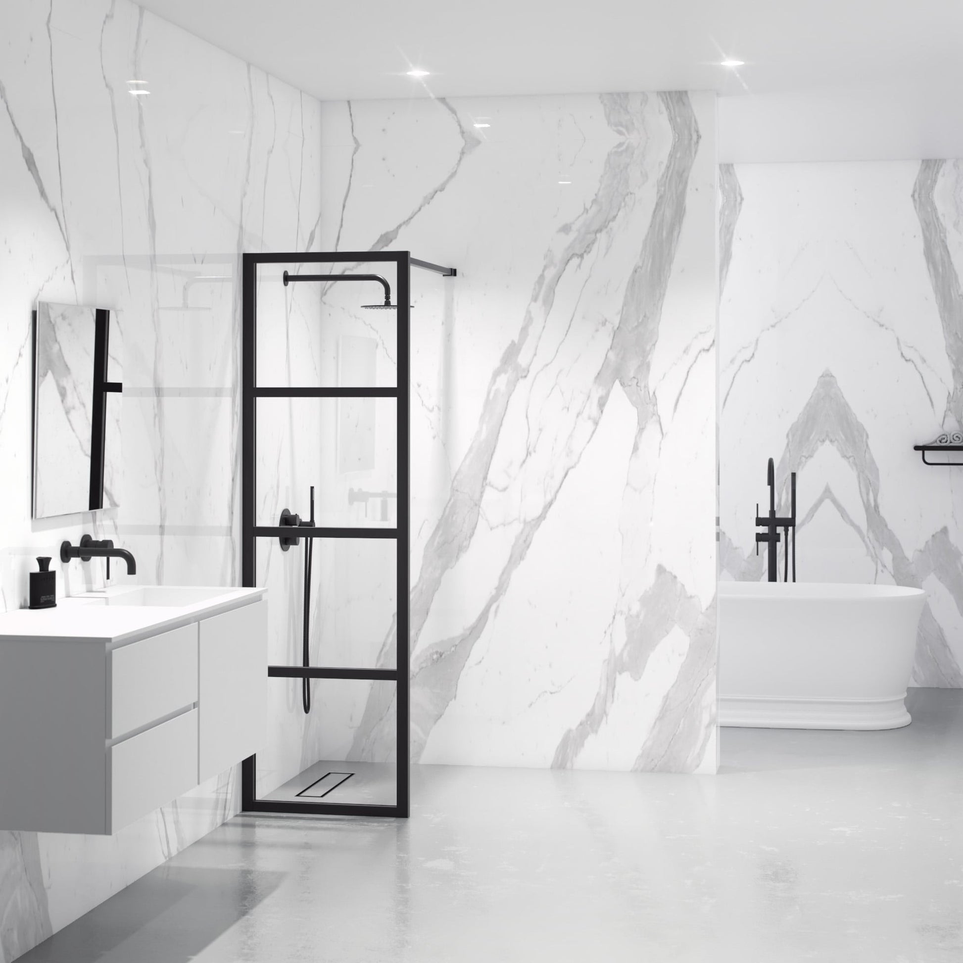 Industrial Style Matte Black Shower Screen (All sizes)