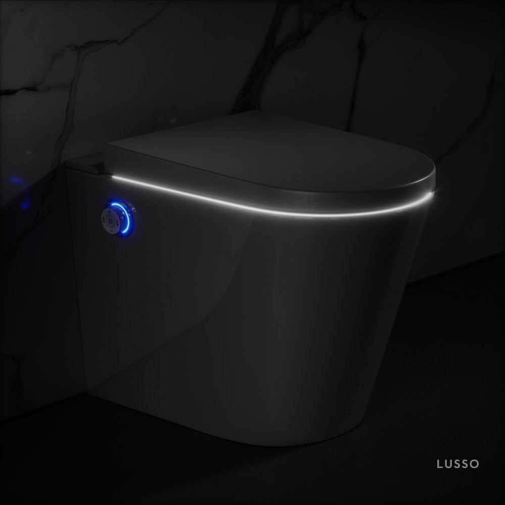 Intellismart Back To Wall Rimless Bidet Toilet with Concealed Cistern and Brushed Gold Flush Plate