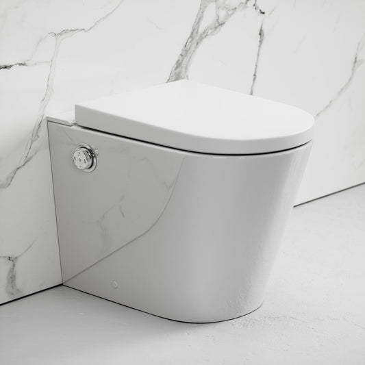 Intellismart Back To Wall Rimless Toilet Bidet Concealed Cistern and Polished Nickel Flush Plate