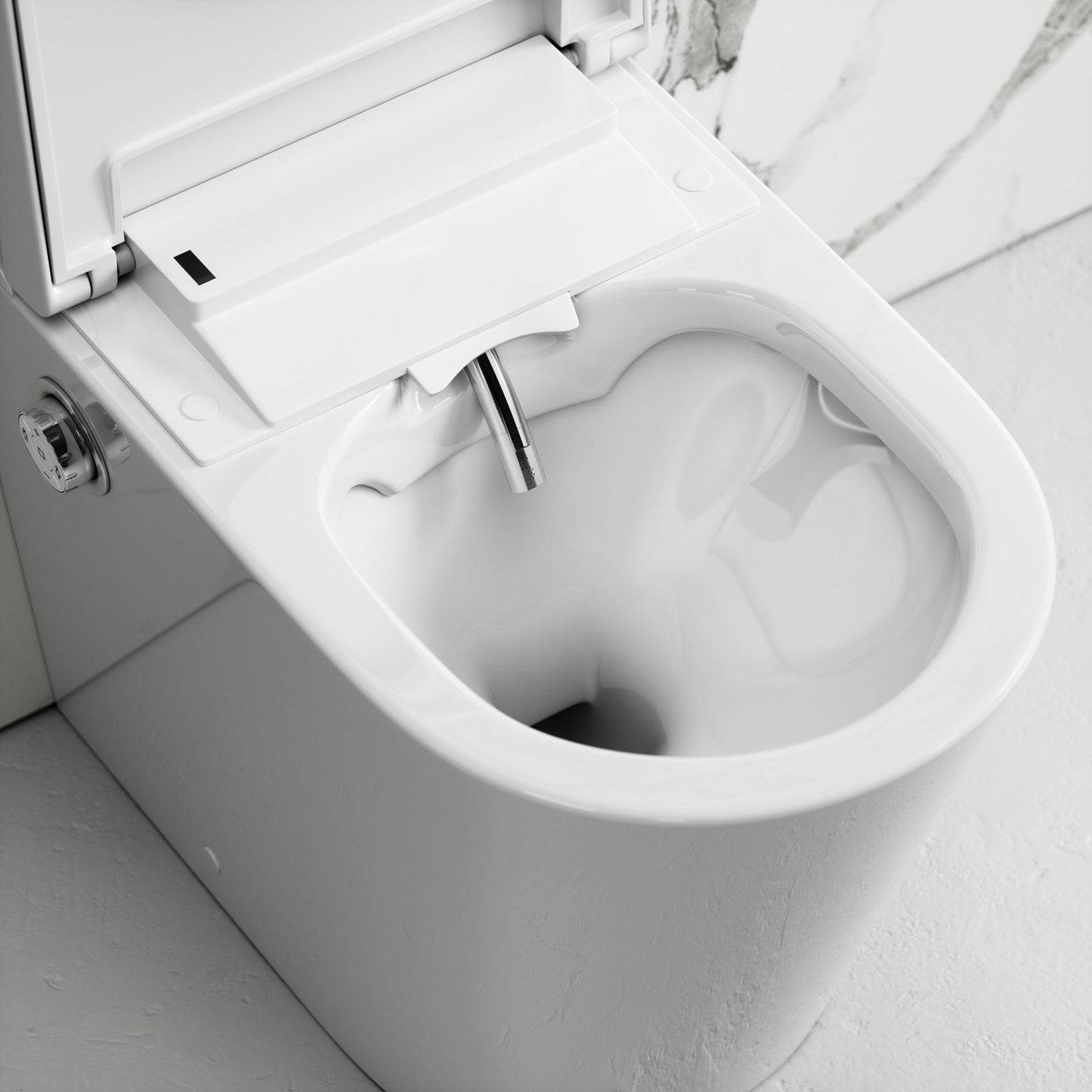 Intellismart Back To Wall Rimless Toilet Bidet Concealed Cistern and Polished Nickel Flush Plate
