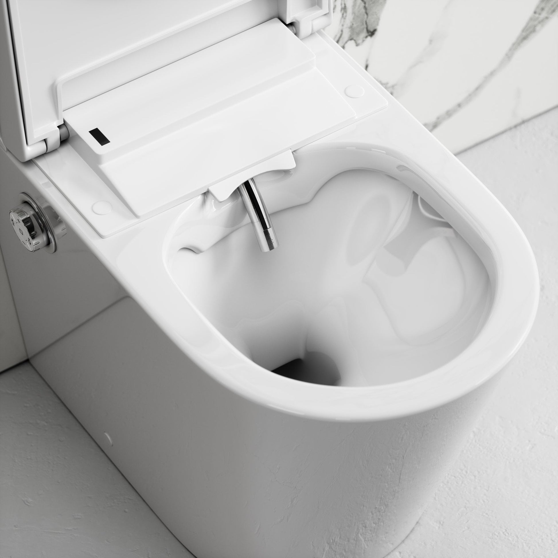 Intellismart Back To Wall Rimless Toilet Bidet Concealed Cistern and Polished Nickel Flush Plate