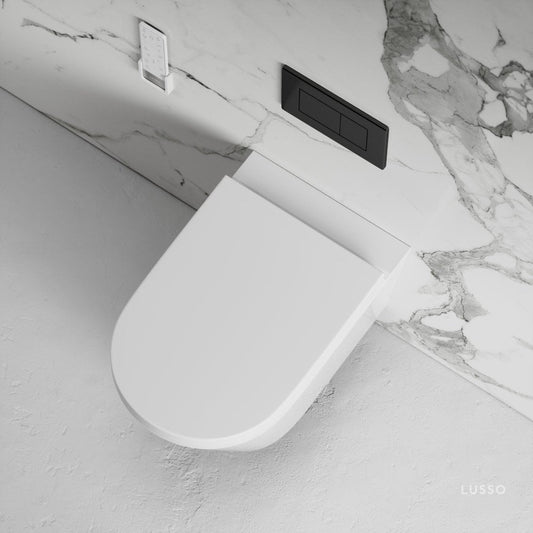 Intellismart Wall Hung Rimless Bidet Toilet with Concealed Cistern Frame and Gunmetal Flush Plate