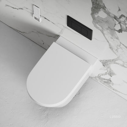 Intellismart Wall Hung Rimless Bidet Toilet with Concealed Cistern Frame and Matte Black Flush Plate