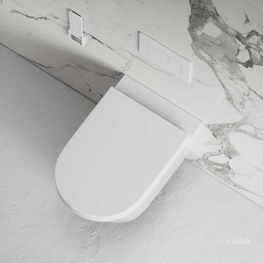 Intellismart Wall Hung Rimless Bidet Toilet with Concealed Cistern Frame and Matte White Flush Plate