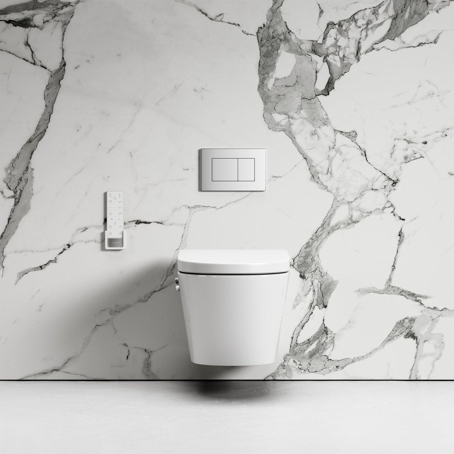 Intellismart Wall Hung Rimless Toilet Bidet Concealed Cistern Frame and Polished Nickel Flush Plate