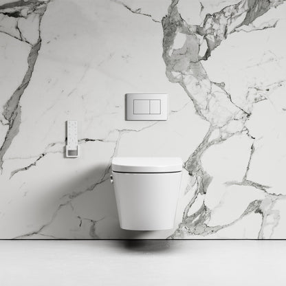 Intellismart Wall Hung Rimless Toilet Bidet Concealed Cistern Frame and Polished Nickel Flush Plate