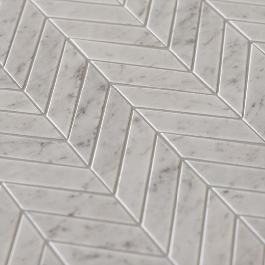Labello Chevron Carrara Marble Mosaic Wall or Floor Tile