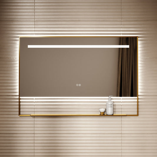 Levante Brushed Gold Mirror With Natural White LED light and Demister 1200mm