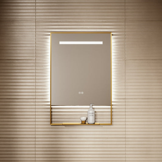 Levante Brushed Gold Mirror With Natural White LED light and Demister 600mm
