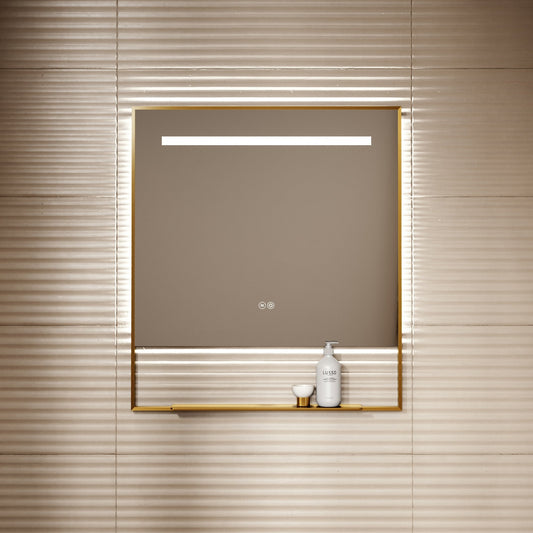 Levante Brushed Gold Mirror With Natural White LED light and Demister 800mm