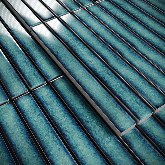 Linear Mosaic Aqua Gem Blue Glazed Porcelain Wall Tile