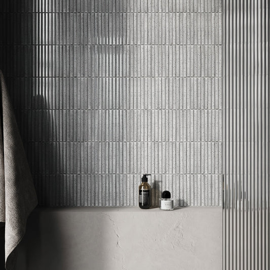 Linear Mosaic Ash Cloud Grey Glazed Porcelain Wall Tile