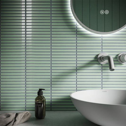 Linear Mosaic Olive Grove Green Glazed Porcelain Wall Tile