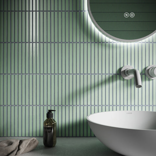 Linear Mosaic Olive Grove Green Glazed Porcelain Wall Tile