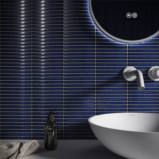 Linear Mosaic Sapphire Glow Blue Glazed Porcelain Wall Tile