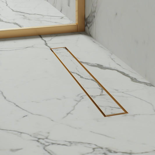 Linear Wet Room Walk in Shower Tray Kit + Tanking Kit + Brushed Gold Waste Kit