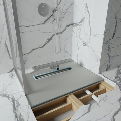 Linear Wet Room Walk in Shower Tray Kit + Tanking Kit + Brushed Stainless Waste Kit