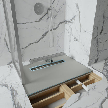 Linear Wet Room Walk in Shower Tray Kit + Tanking Kit + Brushed Stainless Waste Kit