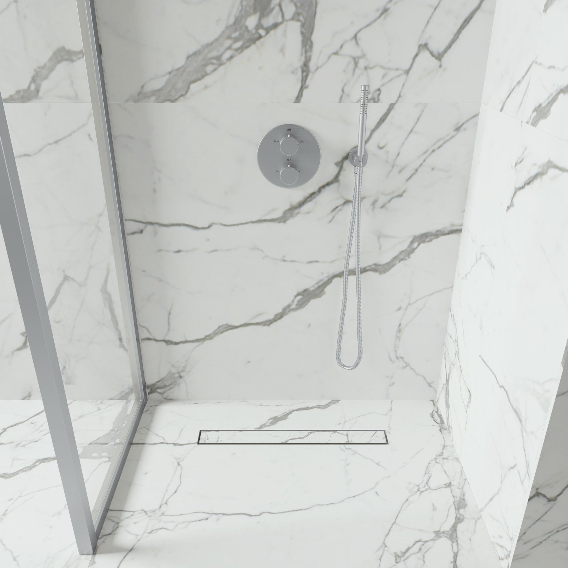 Linear Wet Room Walk in Shower Tray Kit + Tanking Kit + Brushed Stainless Waste Kit
