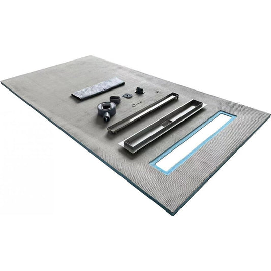 Linear Wet Room Walk in Shower Tray Kit + Tanking Kit + Matte Black Waste Kit