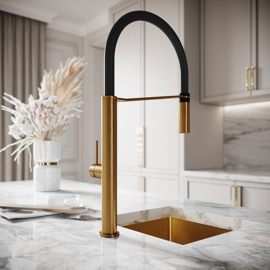 Livello Brushed Gold Pull Out Kitchen Mixer Tap