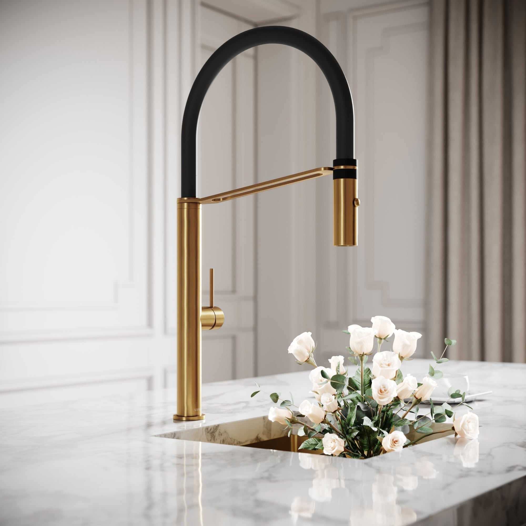 Pure Brushed Gold Pull Out Swivel Kitchen Tap - LUSSO