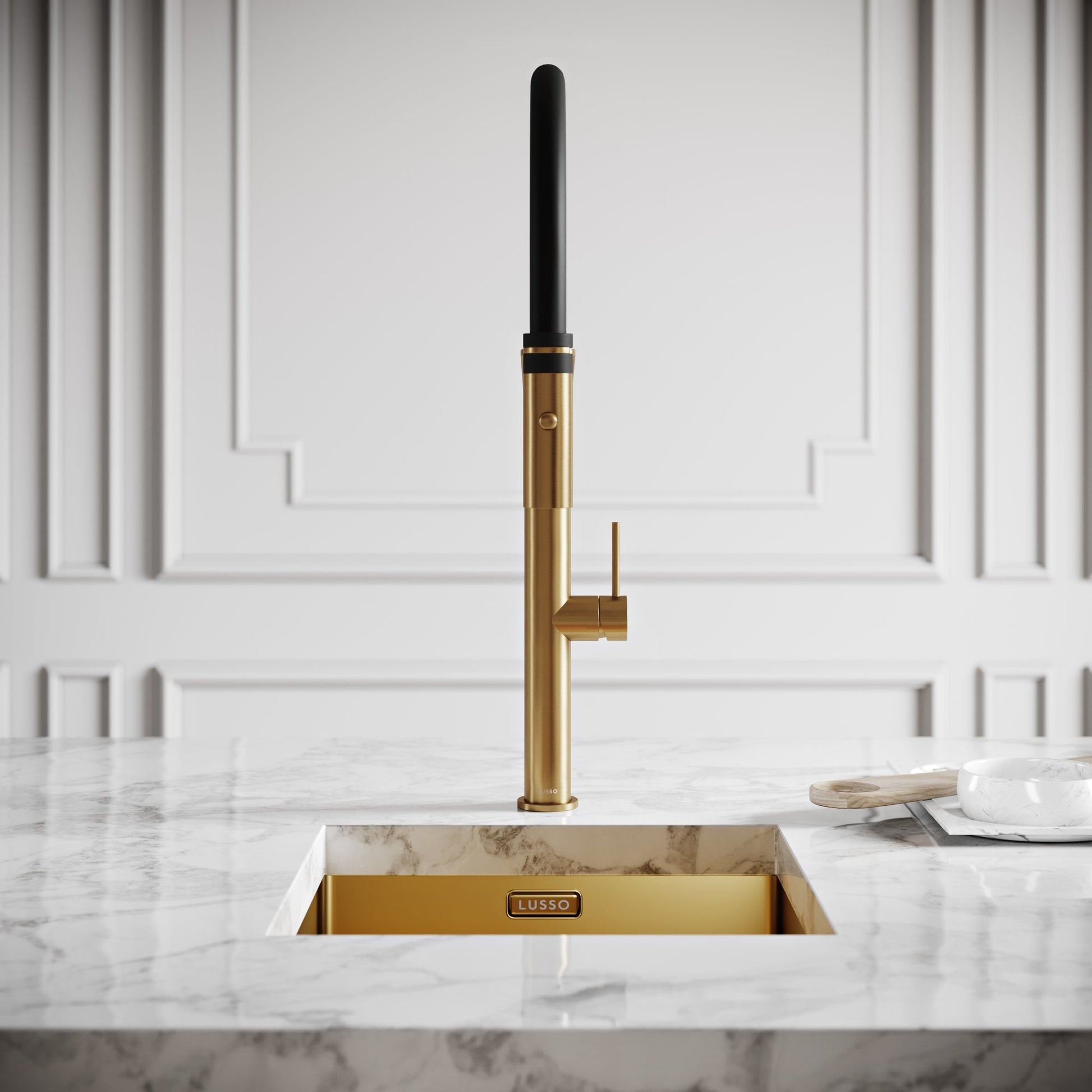 Livello Brushed Gold Pull Out Kitchen Mixer Tap