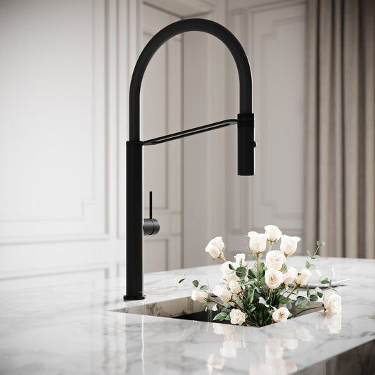 Livello Matte Black Pull Out Kitchen Mixer Tap