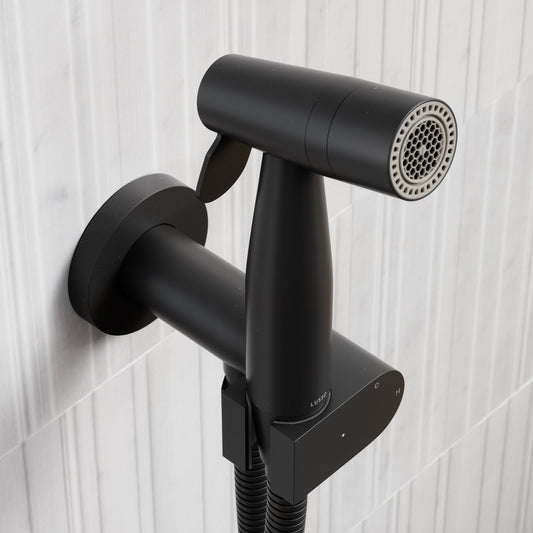 Lusso Matte Black Temperature Control Douche Shower Spray Kit