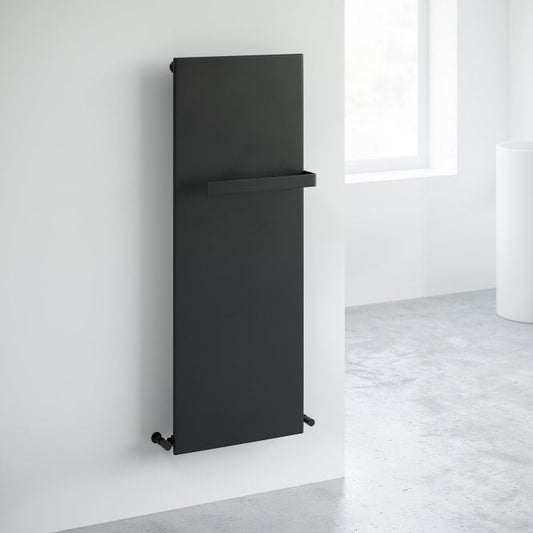 Slimline Flat Panel Radiator With Towel Bar Matte Black 1220mm
