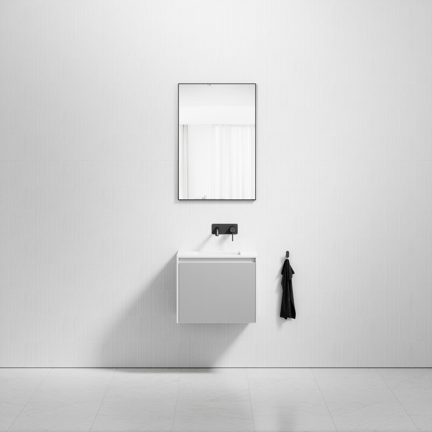 Luv Matte White Fluted Vanity Unit with Stone Basin 600 mm