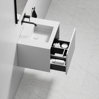 Luv Matte White Fluted Vanity Unit with Stone Basin 600 mm