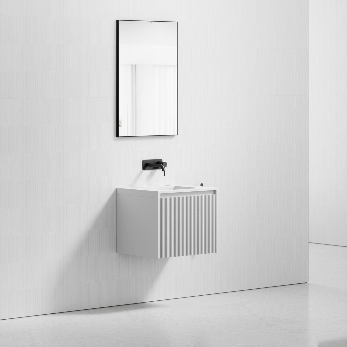 Luv Matte White Fluted Vanity Unit with Stone Basin 600 mm